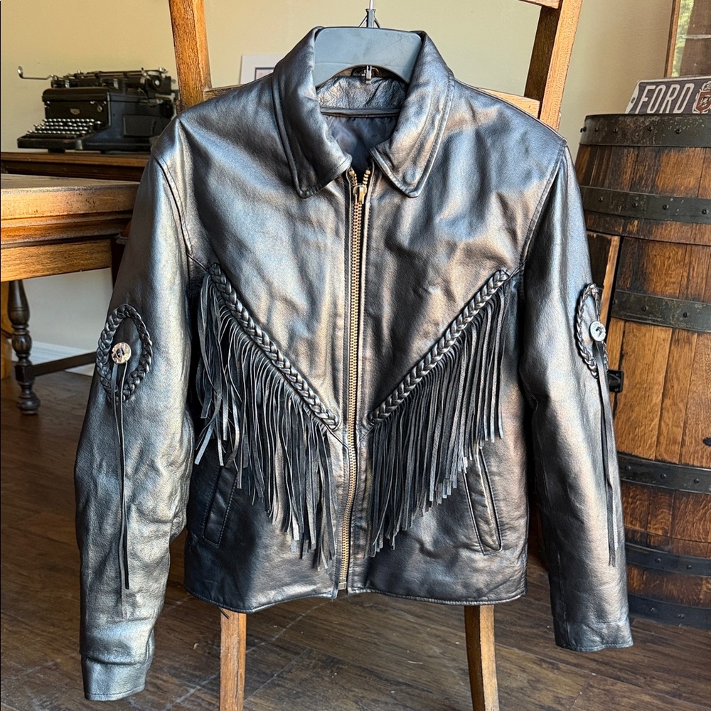 Women’s Black Leather Fringe Jacket